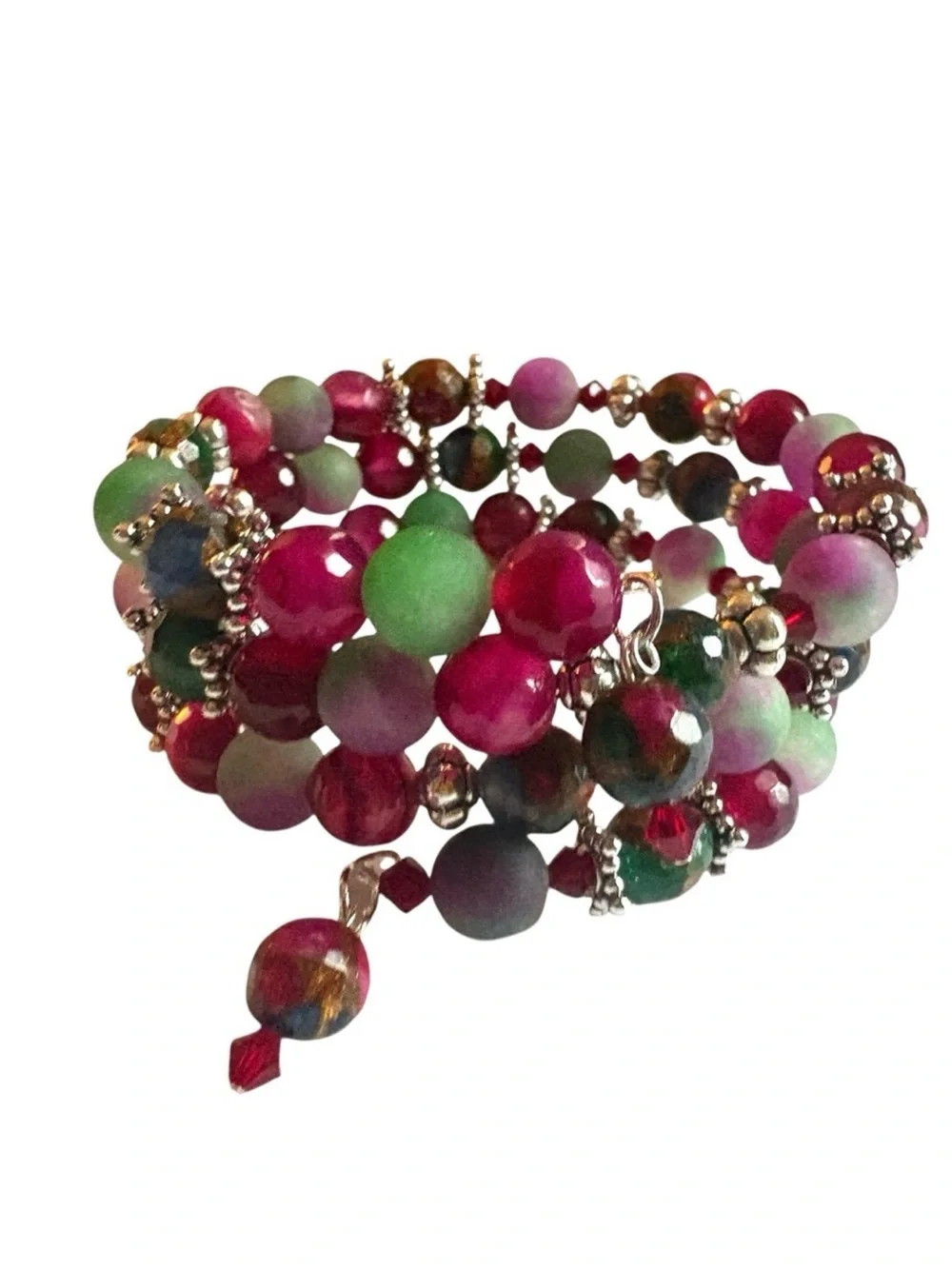 Faceted Agate, Watermelon Tourmaline and Swarovski Crystals Wrap Bracelet